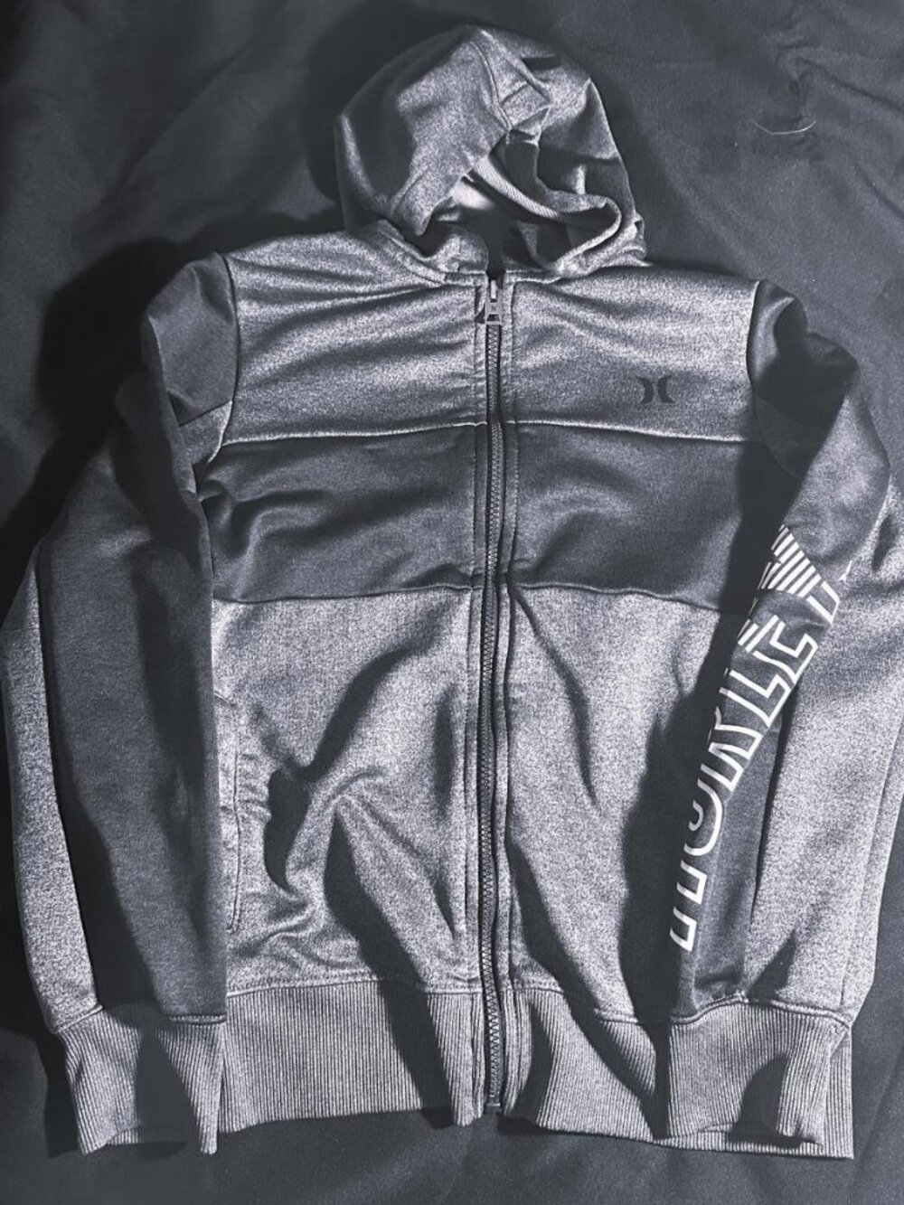 Hurley Youth Full Zip Hoodie Gray Black Colorblock  H2O Dri Solar Active L